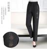 Pantalones nuevos para mujeres de mediana edad y mayores, cintura elástica, pantalones gruesos para madre, otoño e invierno, pantalones de algodón bordados con forro polar para ancianas