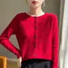 Cross 25 Otoño Nuevo Suéter de Punto Cárdigan de Cuello Redondo para Mujer Ropa Exterior Holgada Simple Moda Prenda Única Superior