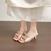 Saltos Altos de Laço Chinelos Incríveis Mulheres Verão Uso Externo Três Maneiras de Usar Sandálias de Salto Fino Temperamento Mulheres Couro Macio Absolutamente Bonito Não