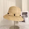 Sombrero de Pescador de Rafia con Borde Deshilachado de Moda Retro para Mujer, Sombrero de Cubo Versátil con Lazo Simple para Primavera y Verano, Sombrero de Paja con Protección Solar