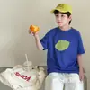 Camiseta de Verão Tongku 2026 para Meninos, Estampa de Frutas Dopamina, para Crianças Maiores, Gola Redonda, Leve, Manga Curta