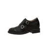 Versión de Piel de Vaca~Zapatos Monk de Cuero Tallados Brogue, Nuevo Estilo Británico, para Aumentar Altura, Mocasines Forrados de Lana para Mujer, Otoño e Invierno