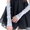 Luvas Estilo Ballet Y2K Lolita Manga de Renda Branca Feminina Finas de Verão Protetor Solar Spice Girl Tira Longa nos Dedos Exposta