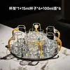 Juego de Copas de Cristal para Licores de Lujo Ligero con Decantador de Borde Dorado, Vasos de Chupito de Estilo Sencillo, Copas en Forma de Bala y Copas para Licores
