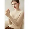 Suéter premium de cashmere puro sem costura para mulheres, gola alta discreta, canelado, corte justo, malha afunilada, suéter de base