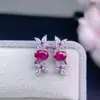 Nuevos Pendientes de Botón de Rubí Recién Cortado con Cristal, Color Fuego Ultra Limpio, Piedra Principal Deslumbrante 4*6mm, Incrustación de Artesanía Fina en Plata 925