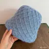Chapéu de pescador para mulheres, outono e inverno, circunferência da cabeça grande, faz o rosto parecer menor, chapéu de malha com padrão de losangos, chapéu balde quente, dobrável e portátil, chapéu balde liso