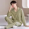 Pijama de Algodón Elástico para Pareja para Mujer al por Mayor en Stock, Cardigan de Manga Larga y Pantalón Largo para Primavera y Otoño, Dropshipping Directo