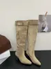 Botas de mujer de tacón grueso estilo francés hasta la rodilla, nuevas botas de tubo alto apiladas Otoño 2026