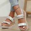 Sandalias de Cuña Nuevas de Verano 2025 Talla Grande con Hebilla de Boca de Pez para Mujer, Sandalias Brillantes para Mujer con Una Tira y Suela Gruesa