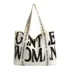 Bolsa de Lona com Letra Simples para Mulheres, Estilo Novo, Estilo Ins Artístico, Bolsa de Ombro de Grande Capacidade, Bolsa Tote para Aula de Estudante Venda por Atacado