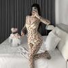 Sexy Estampado de Leopardo Salvaje Todo en Uno Ropa Interior Sexy Espalda Descubierta Todo en Uno Sexy Archivo Abierto Todo en Uno Sexy Entusiasmo Mujeres en la Cama