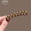 Pinza Curva para el Cabello de Perla de Nuevo Estilo Japonés y Coreano para Mujer, Pinza Sencilla de Pato, Pinza Lateral, Accesorio para el Cabello con Pedrería y Perlas Color Champaña