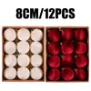 Exquisito juego de bolas decorativas para árbol de Navidad de terciopelo de alta gama 12 piezas bola de Navidad de color sólido de terciopelo juego de caja de regalo