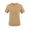 Top de punto tipo camiseta de manga corta con cuello redondo de punto trenzado, elegante, de alta gama, estilo coreano, de lino, holgado y estiliza la figura, versátil para otoño, para mujer