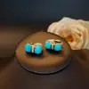 Brincos de diamante geométricos ovais de turquesa azul de alta qualidade para mulheres, moda retrô, temperamento, joias compactas para o dia a dia, atacado