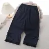 Pantalones casuales de verano para niñas, pantalones de pierna ancha de marca moderna a la moda para niños mayores, con encaje y lazo, anti-mosquitos.