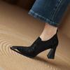 Tacones Altos con Punta de Metal Estampado de Leopardo Británico para Mujer Tacón Grueso Primavera y Otoño Nuevos Zapatos Planos de Punta Fina Boca Profunda Zapatos de Moda para Mujer