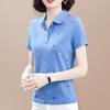 Camiseta de Algodão Feminina Verão 2022 Nova para Mãe de Meia-Idade Solta Emagrecedora Manga Curta Camisa Polo Moda Top Estampado