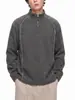 Moletom Muqiu Masculino Estilo Americano com Gola Alta e Zíper Parcial em Mistura de Lã Merino para Homens, Desconstruído com Costura Aparente, Manga Longa de Caimento Solto