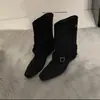 Botas Curtas Khaki de Camurça Vintage Chuyuji para Mulheres, Botas de Estilo Francês, Design de Nicho Outono e Inverno Botas Western Arredondadas