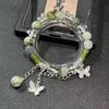 [Habitat Borboleta Sonho de Bambu] Pulseira Estilo Antigo Bambu Guofeng Estilo Chinês Bambu Verde Borboleta com Contas Elegante Joker Pulseira de Estudante