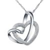 Collar Colgante Corazón Doble con Herida de Plata de Temperamento Venta Caliente Arena Brillante Colgante de Corazón a Corazón Elegante Collar con Cadena de Ola de Agua