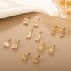 Brincos de flor oca nova transfronteiriça brincos de pétala vintage moda nicho design diamante lua brincos de amor