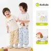 Conjunto de Verano Dudu Baby para Niños Pantalón Delgado de Manga Corta Dibujos Animados Conjunto de Dos Piezas Ropa de Niña Ropa Infantil