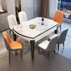 Juego de mesa y sillas de comedor de losa de roca de lujo ligero, apto para apartamentos pequeños, diseño simple y moderno, mesa de comedor de madera maciza, disponible en formas cuadradas o redondas, y se puede extender o plegar