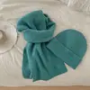 Bufanda gorro de punto de mezcla de lana estilo coreano perezoso para mujer, juego de color sólido versátil suave pegajoso engrosado cálido para el cuello