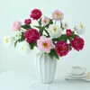Flor Artificial de Peônia de Seda de Haste Única com 3 Flores para Decoração de Casa e Casamento com Toque de Luxo