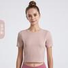 Ropa de yoga de manga corta, OEM, personalizada, con ombligo descubierto, espalda abierta, top deportivo para mujer, ajustado, de secado rápido, camiseta de fitness
