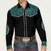 Camisa masculina estampada estilo western com padrão floral, camisa jeans, camisa masculina casual de manga longa com botões, disponível para compra a partir de uma peça