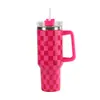 Taza Térmica Tablero de Ajedrez Generación 5D Gran Capacidad Taza Térmica de Acero Inoxidable 40oz Asa para Coche Portavasos de Coche