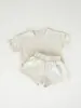 Conjunto Sencillo de Color Sólido Exclusivo de Fábrica de Origen Transfronterizo para Niños Bebé Niño Verano 100% Algodón Manga Corta Ropa Casual