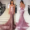 Verano 2025 Nuevo Exportación Europea y Americana Ropa de Mujer Amazon Ebay Sexy Tirantes Lentejuelas Cuello en V Cola de Pez Vestido de Noche