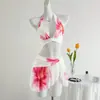 Biquíni saia de duas peças estampado AliExpress, com trama sexy em malha, maiô biquíni de cor clara para emagrecer em férias para mulheres