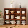 Armário de Armazenamento com 12 Compartimentos para Copos, Prateleira de Mesa de Madeira com Grade para Itens Diversos, Caixa de Armazenamento Estilo Japonês, Armário de Armazenamento Simples de Parede