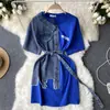 Vestido de Manga Corta con Diseño de Bloques de Color para Mujer Tallas Grandes 2026, Vestido de Malla Holgado y Adelgazante para Vacaciones, Único y No Hecho en Masa