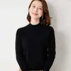 Suéter Feminino de Caxemira com Gola Alta Meia, Novo Outono/Inverno, Corte Solto, Tamanho Grande, Camisa Base de Lã Tricotada