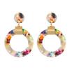 Nuevos Pendientes Acrílicos Europeos y Americanos Transfronterizos, Pendientes de Acetato Exagerados de Moda, Pendientes Redondos Geométricos de Metal de Color para Mujer