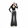 Calça de moletom casual transfronteiriça, levemente flare, com cordão, forrada de fleece, com caimento fluido, calça longa esportiva cinza, comprimento estendido cinza, calça cropped cinza