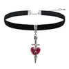 Nuevo Producto de Halloween Transfronterizo: Collar Corazón Sangriento, Collar Personalizado Y2K con Colgante de Corazón Rojo de Terciopelo Negro Joyería