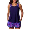 Biquíni Tankini Duas Peças Plus Size Europeu e Americano Transfronteiriço 2026 para Mulheres com Tankini Estampado e Shorts