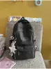 Gris claro con acentos en rosa suave, discreta y duradera, mochila estilo coreano para chicas de secundaria y preparatoria