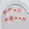 Parches de Uñas Falsas Desmontables Usables con Patrón de Mármol, Lazo de Flor Fresca, 24 Piezas