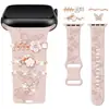 Anel Decorativo para Pulseira de Maçã iWatch com Flores Incrustadas de Diamante e Borboleta, Fecho de Metal, Acessórios DIY para Smartwatch