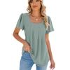 Camiseta holgada de manga corta con cuello cuadrado plisado, color liso, para mujer, primavera y verano 2024, comercio exterior transfronterizo de Europa y América