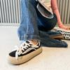 Estilo Novo Primavera e Outono 2026 Sapatos Redondos Fofos Plataforma Sapatos Mocassins de Solado Grosso Sapatos de Lona de Primavera para Combinar com Saias Sapatos Femininos